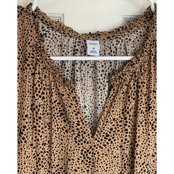 Old Navy Women's Boho Tiered Maxi Dress Sz M Long Sleeve Animal Print Flowy - Picture 3 of 16
